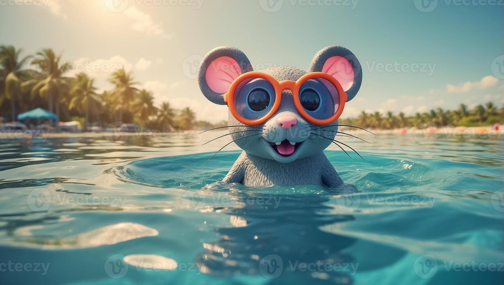 AI generated Cute mouse resting on the sea photo