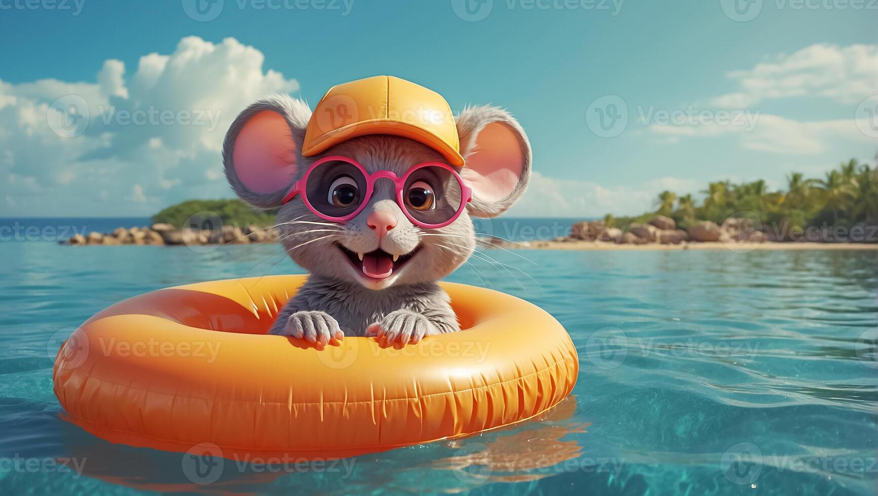 AI generated Cute mouse resting on the sea photo