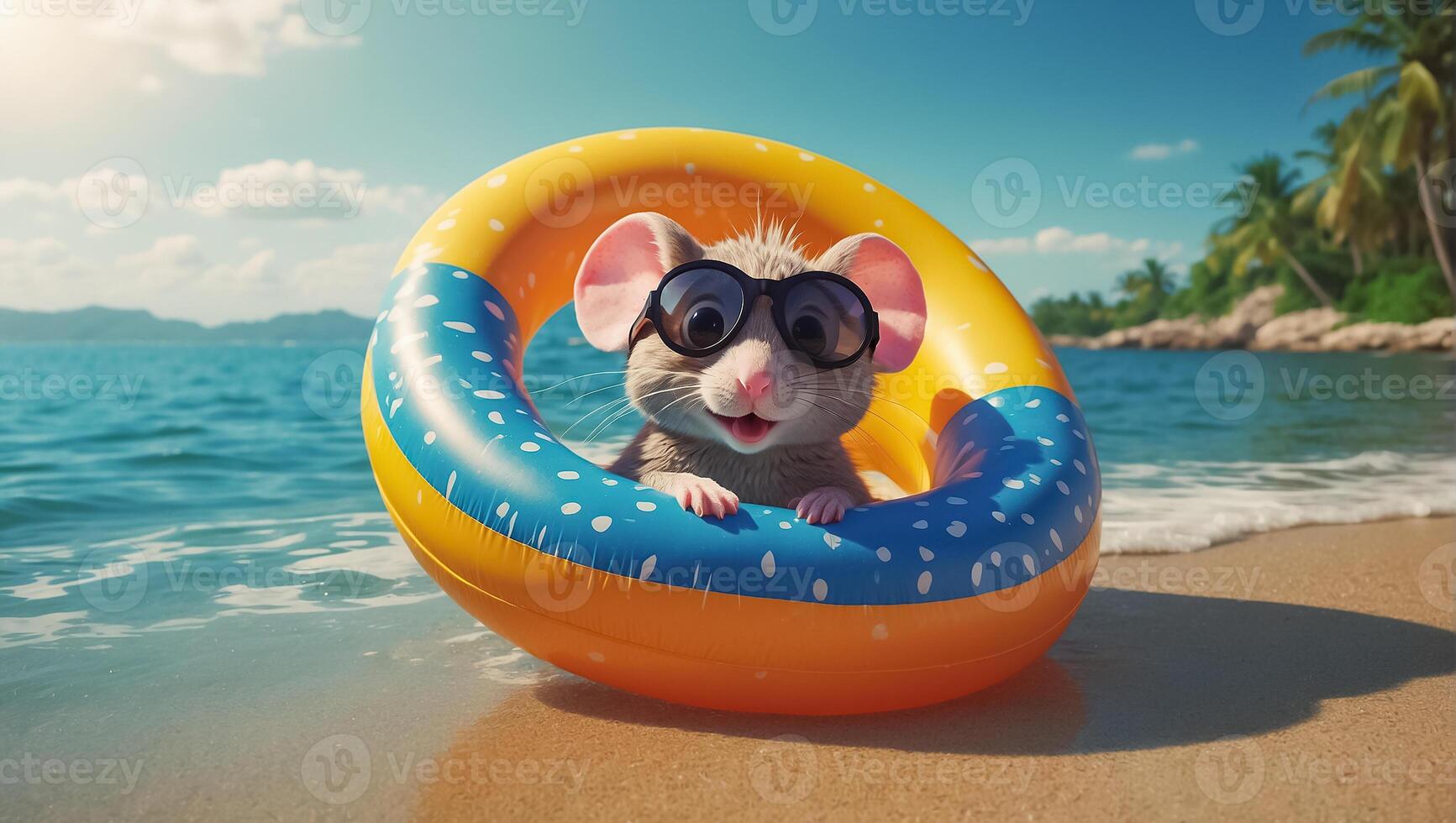 AI generated Cute mouse resting on the sea photo