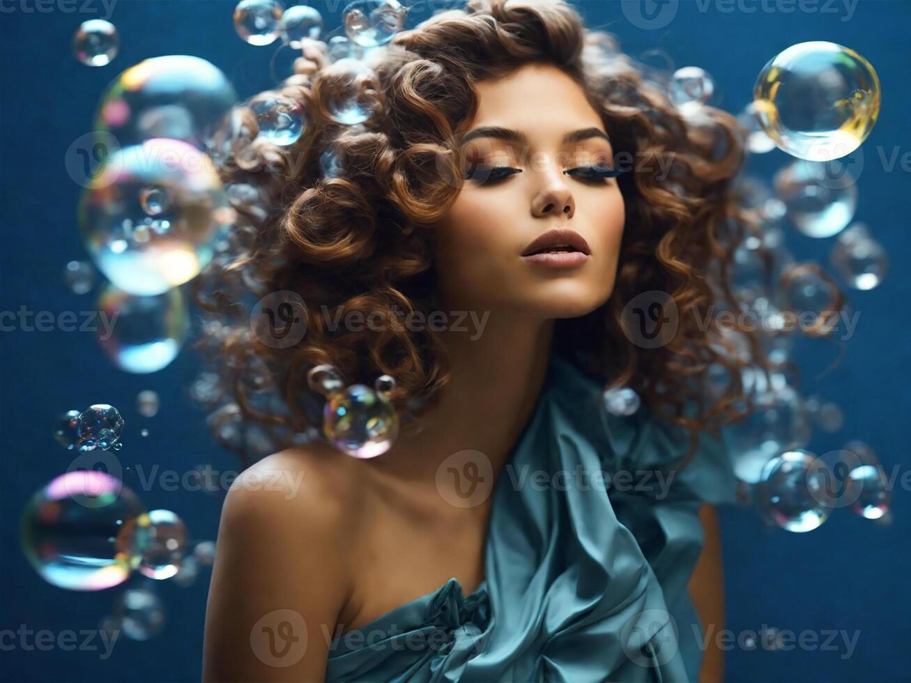 AI generated Girl in soap bubbles photo