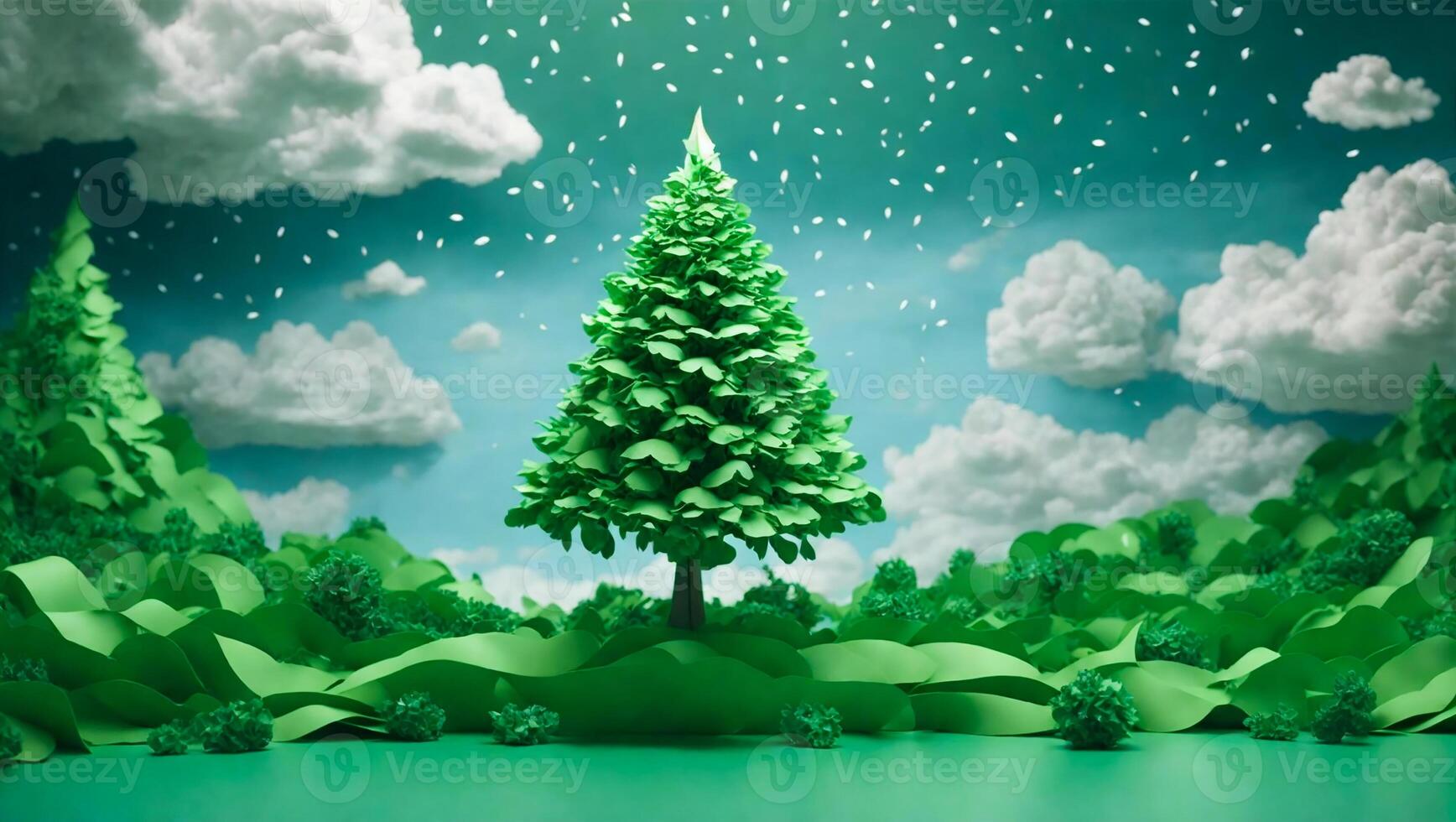 AI generated Green trees paper style photo
