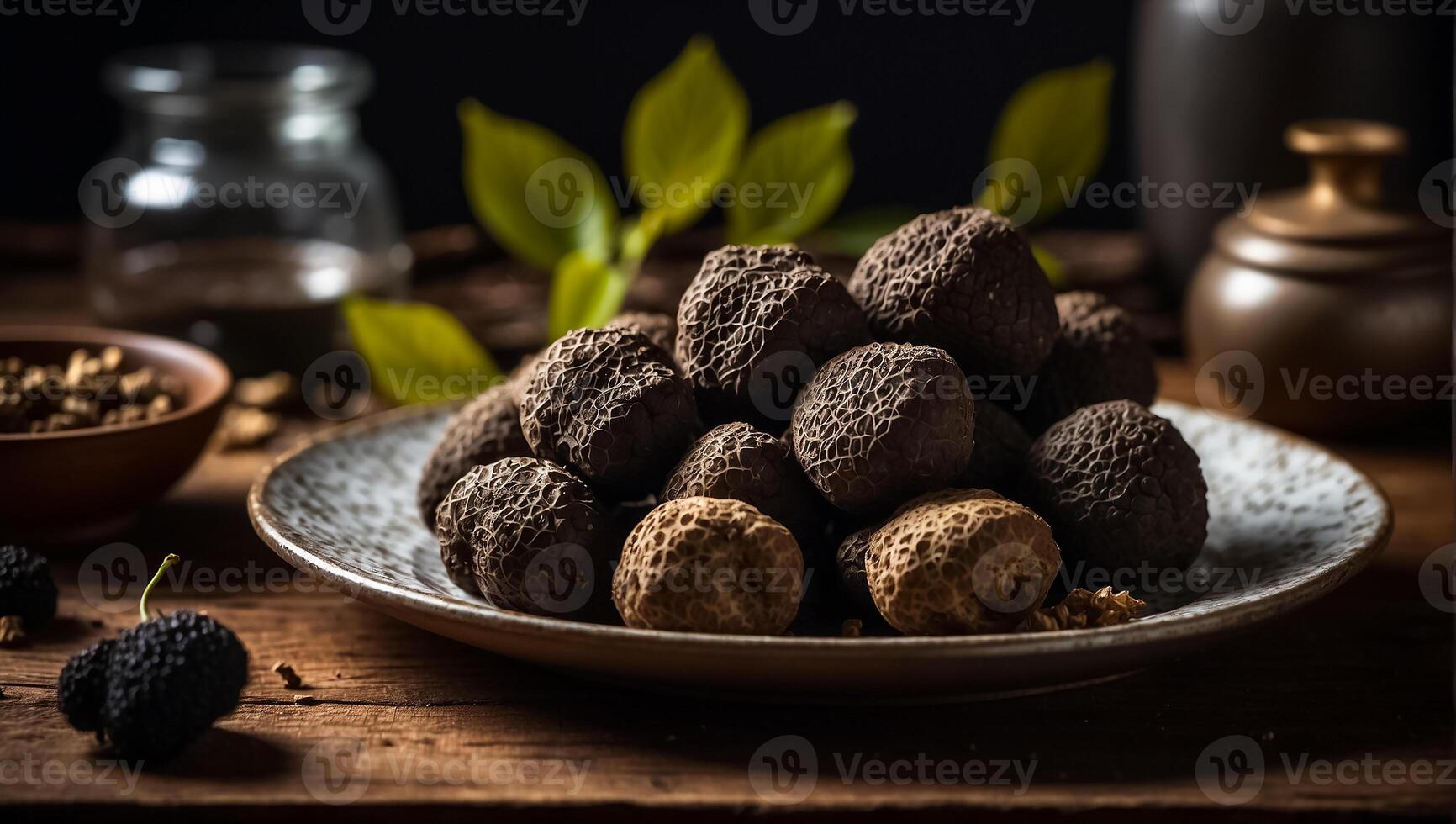 ai generado trufas en un plato foto