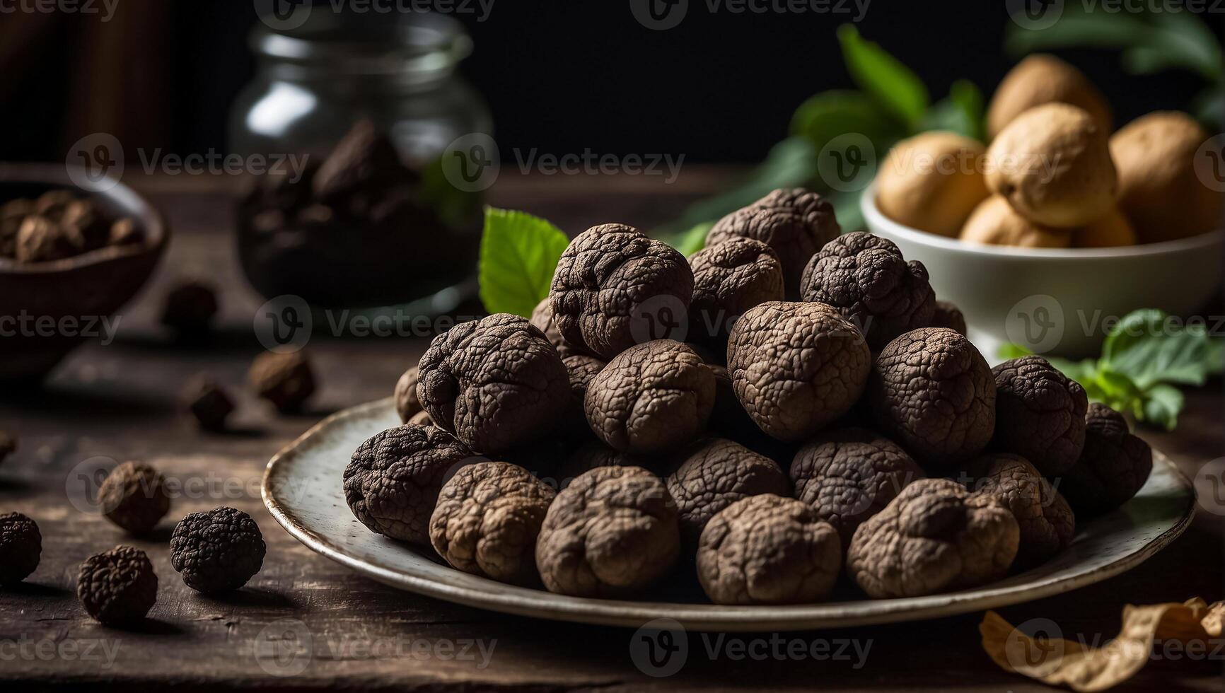 ai generado trufas en un plato foto