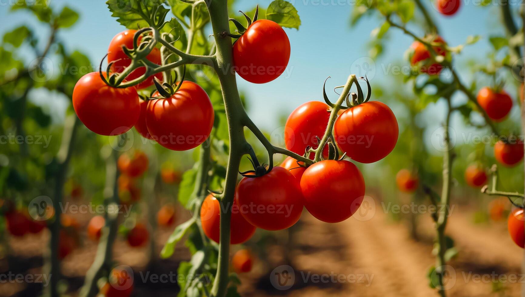 AI generated Fresh ripe tomato on the farm photo