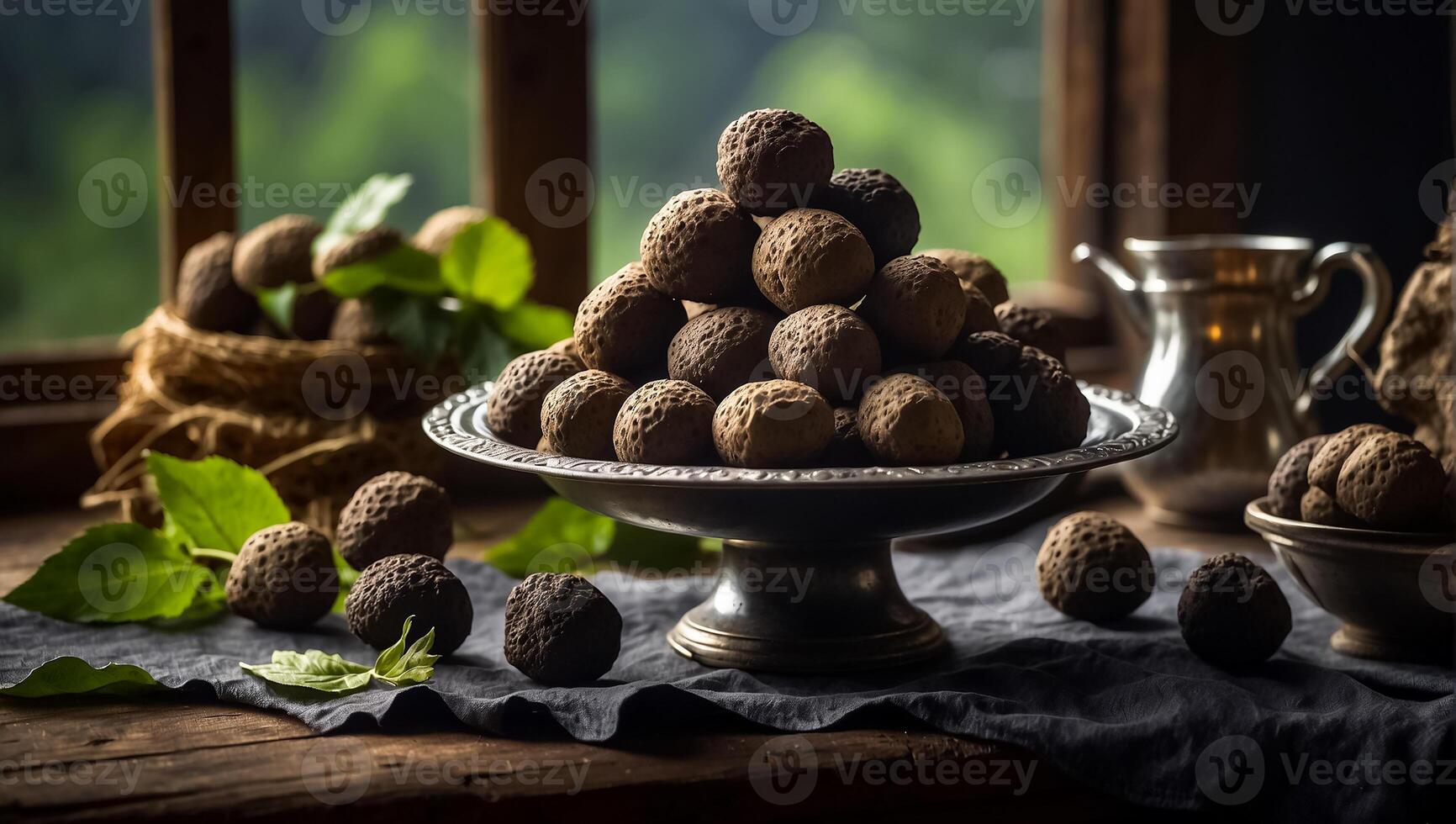 ai generado trufas en un plato foto