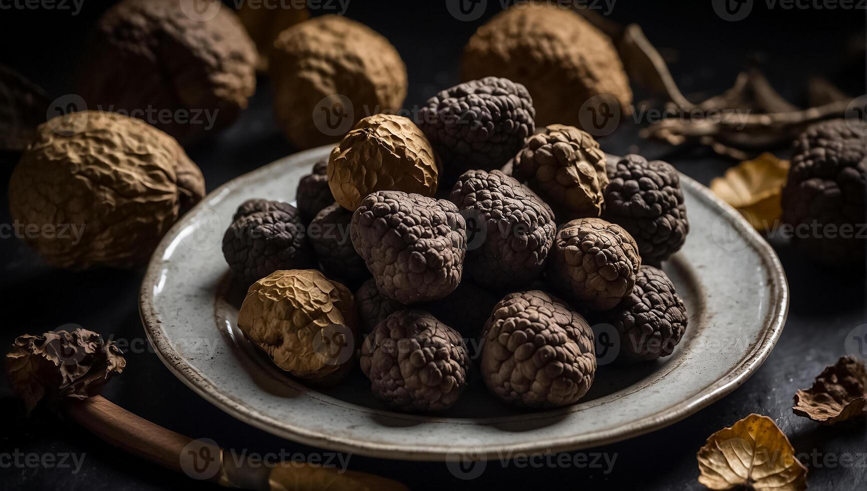 AI generated Truffles on a plate photo