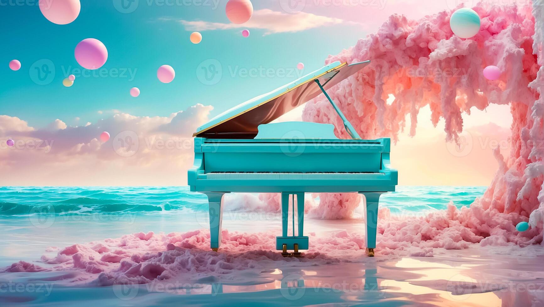 AI generated Beautiful piano in the sea idyllic photo