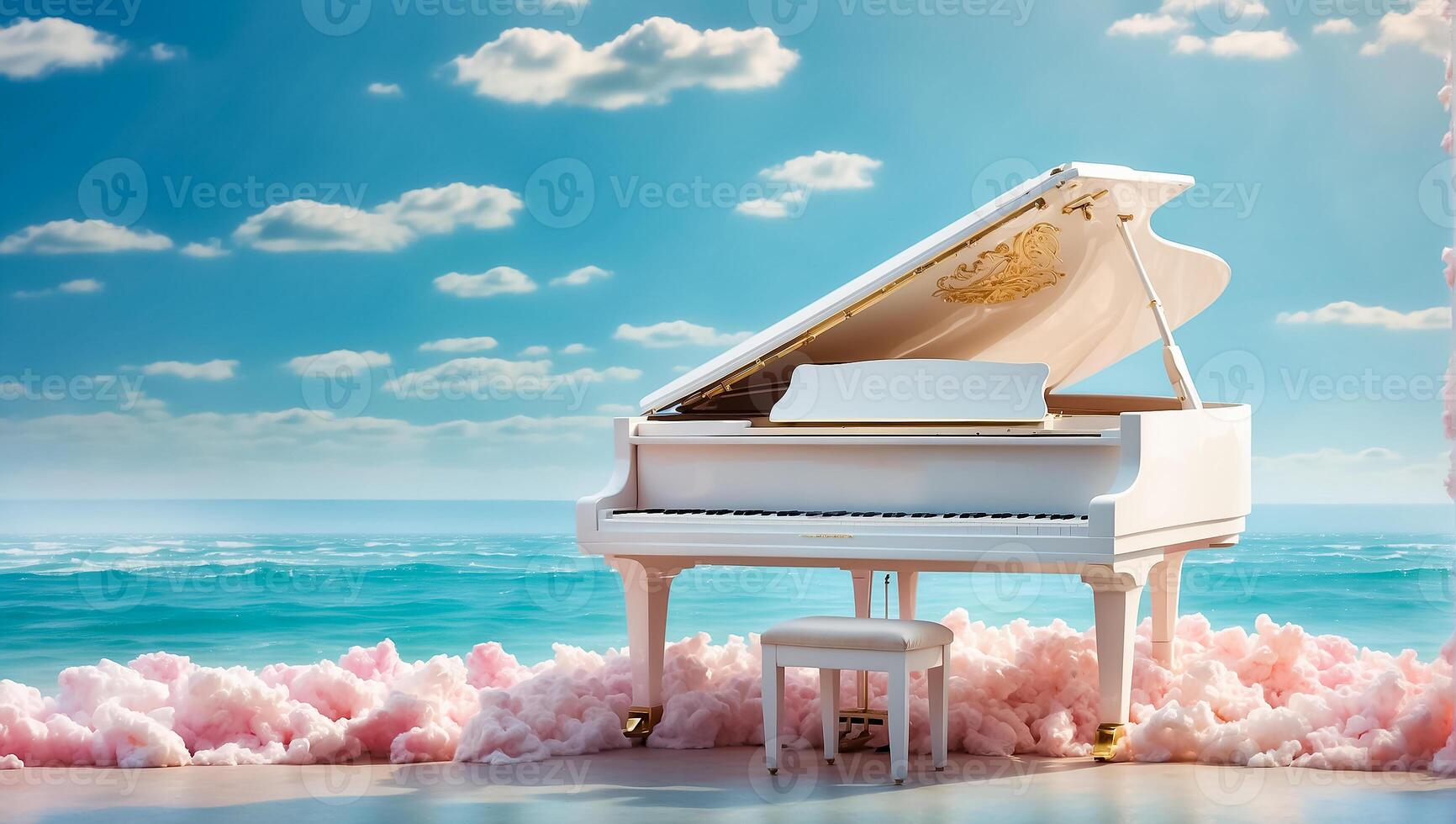 AI generated Beautiful piano in the sea idyllic photo