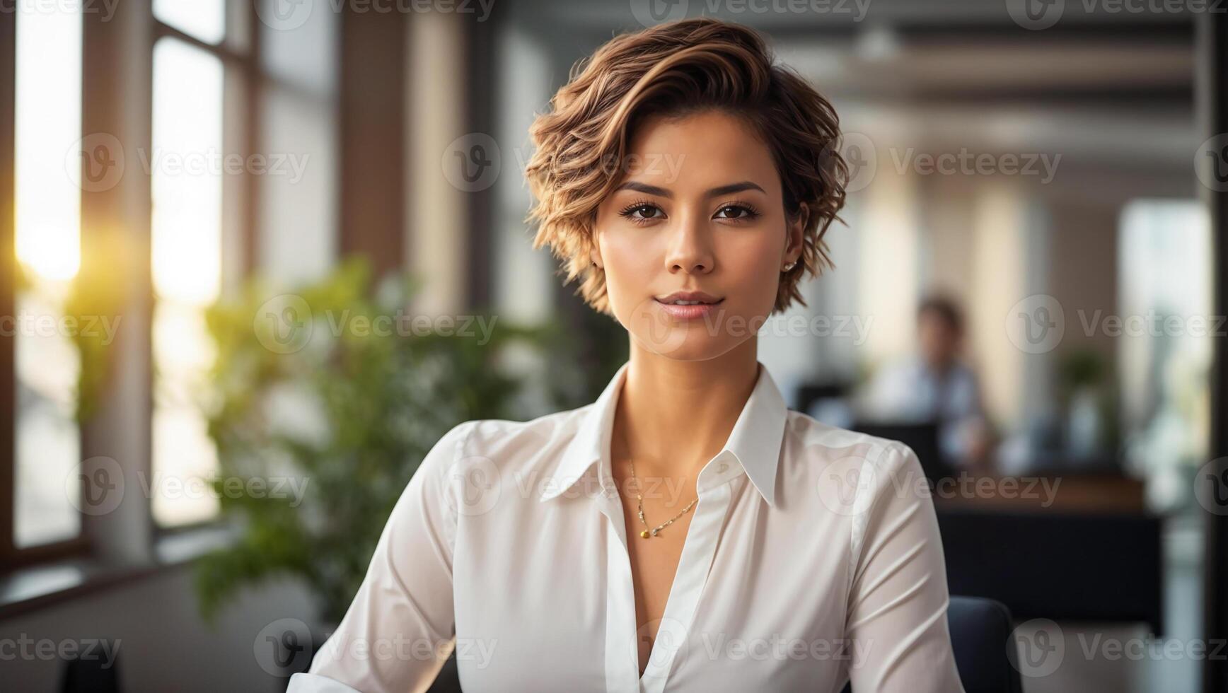 AI generated Happy businesswoman in the office photo