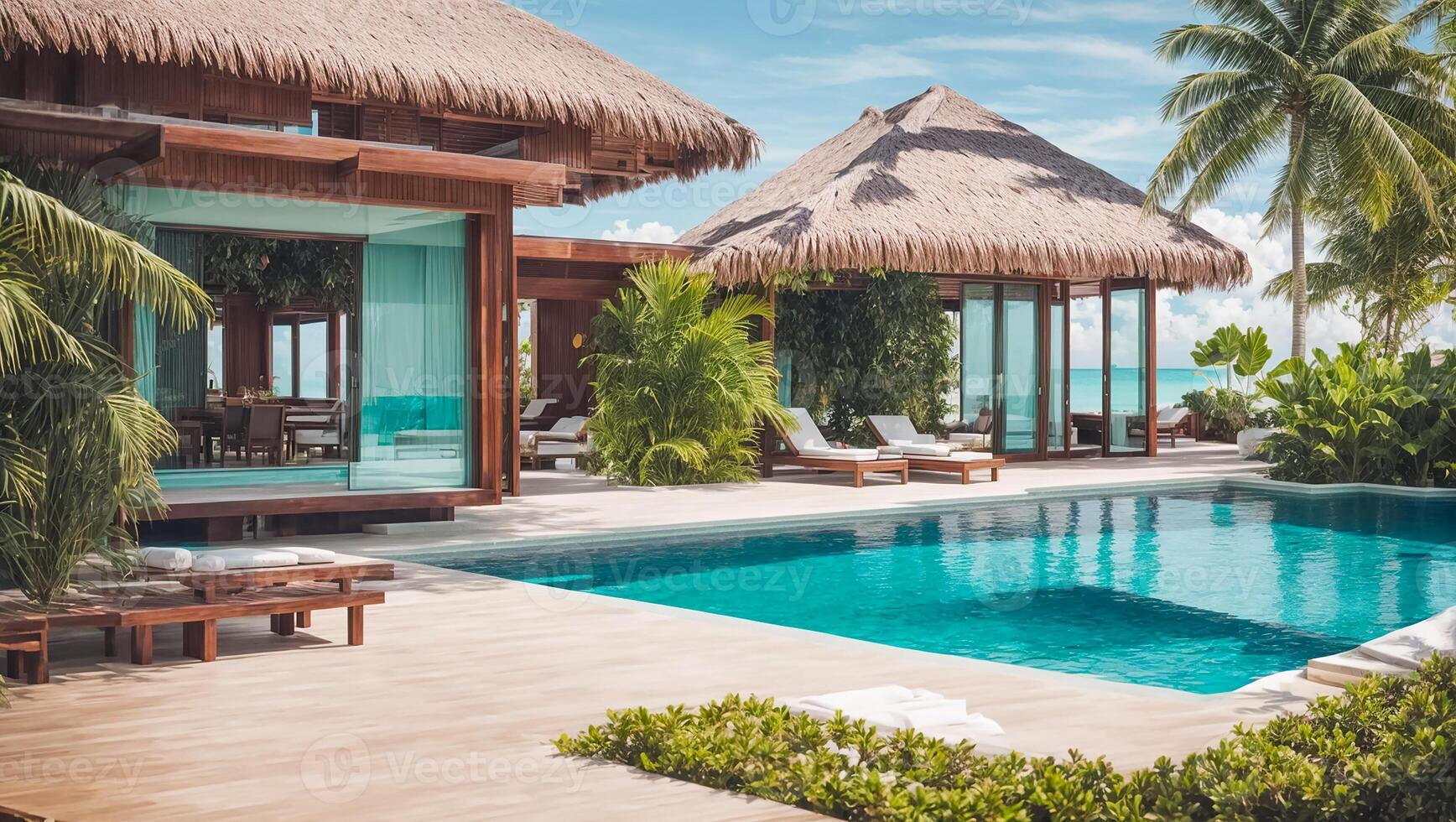 ai generado hermosa hotel con un nadando piscina foto