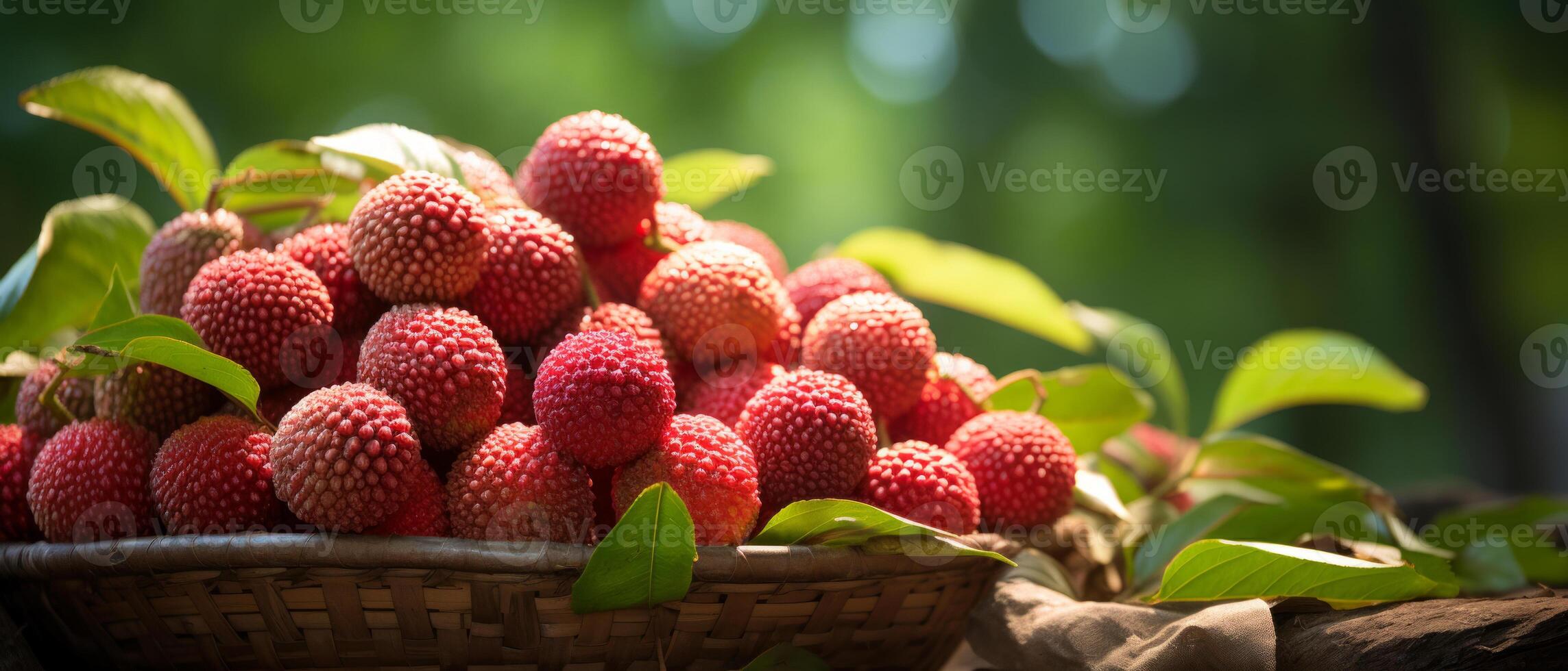 AI generated Close-up of juicy lychee. photo