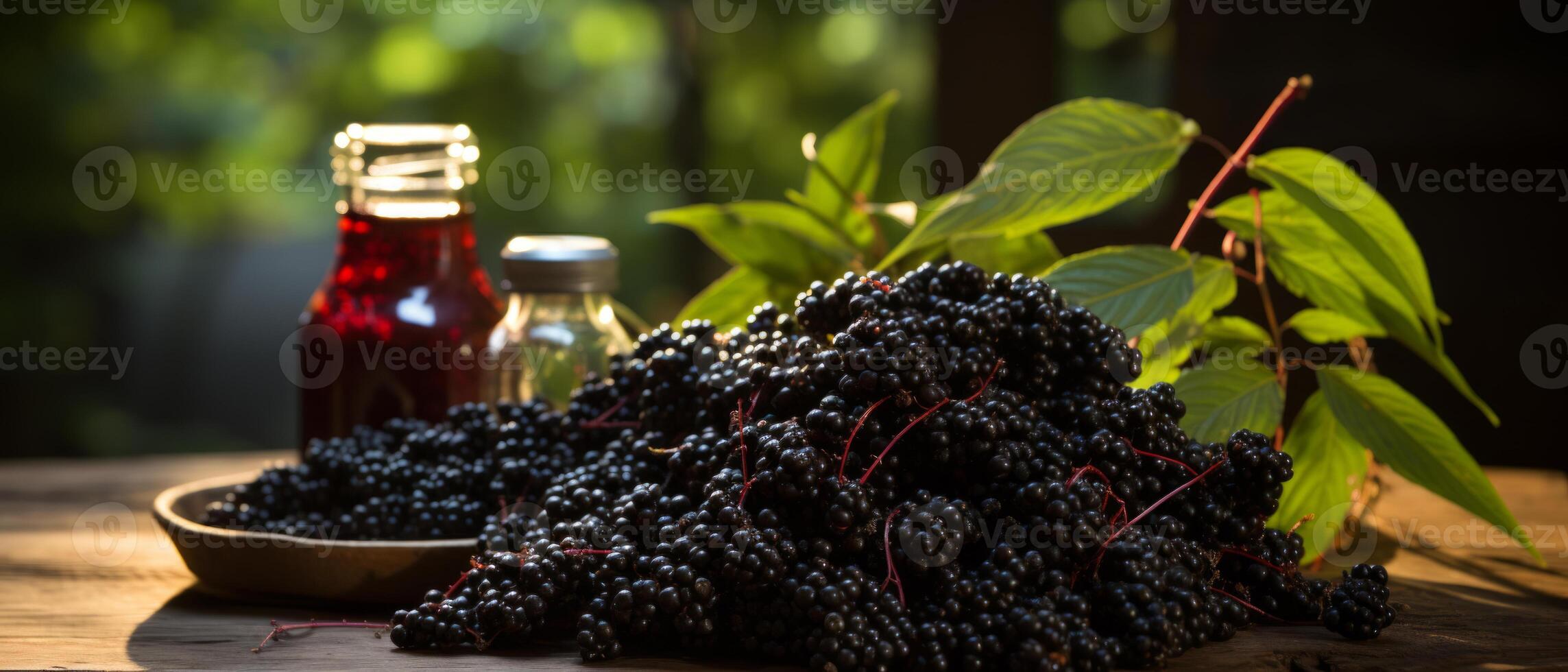 AI generated Rustic tableau of elderberries. photo