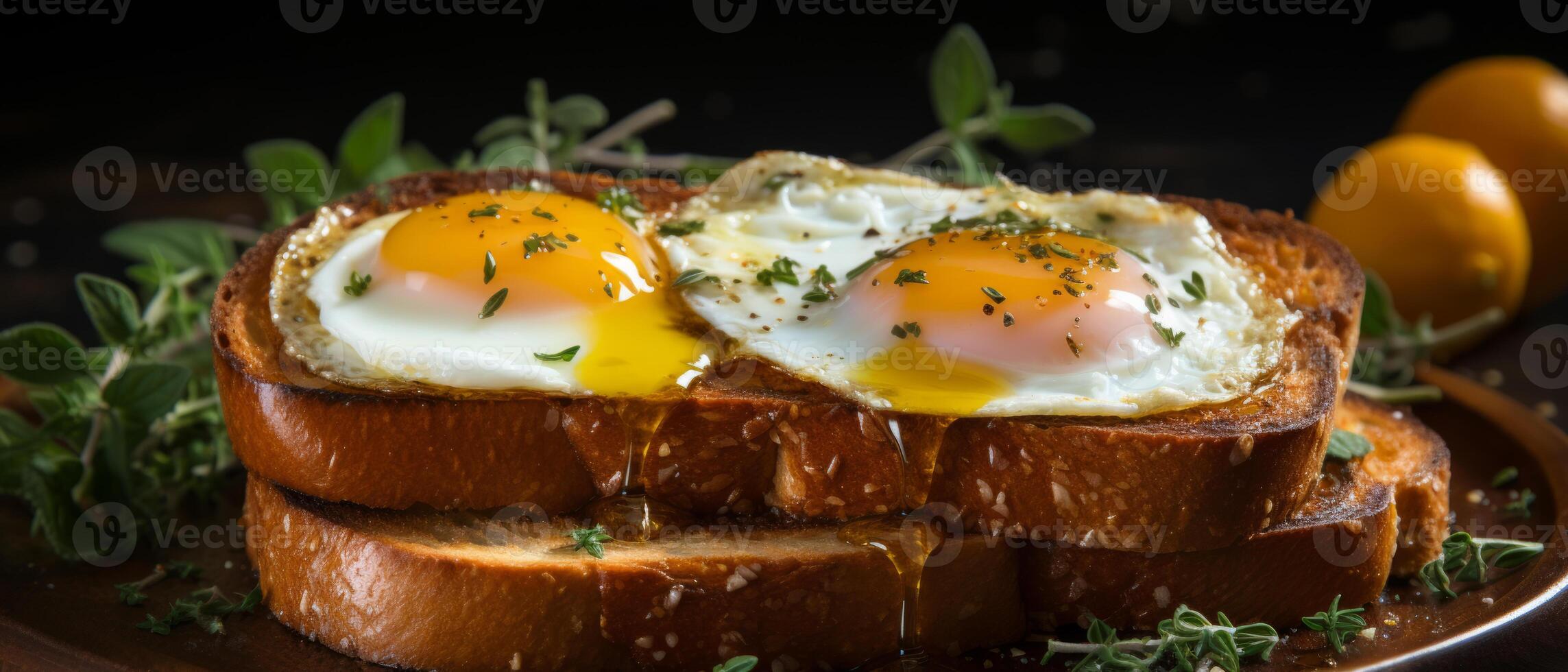 AI generated Perfectly toasted bread with a golden fried egg. photo