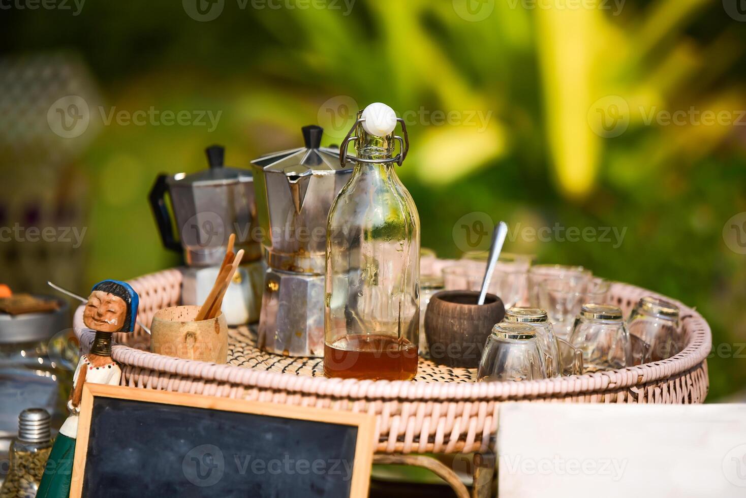 Antique coffee set in Thailand With a mixture of honey photo