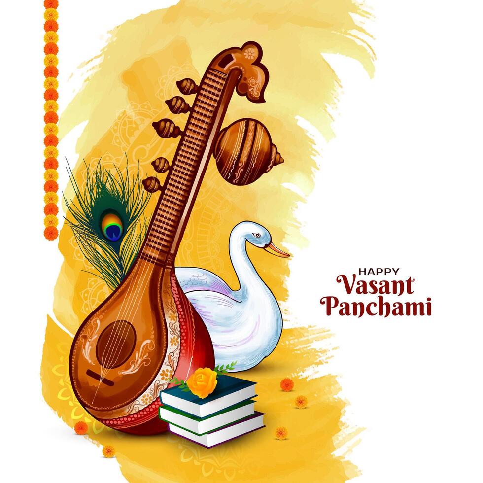 Religious Happy Vasant Panchami Indian festival background with Veena illustration vector