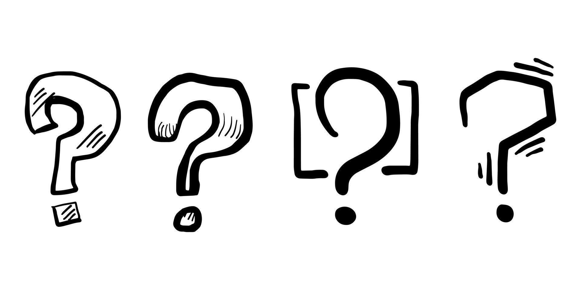 conjunto de mano dibujado pregunta marcas. garabatear preguntas marcas. aislado en negro y blanco. vector ilustración