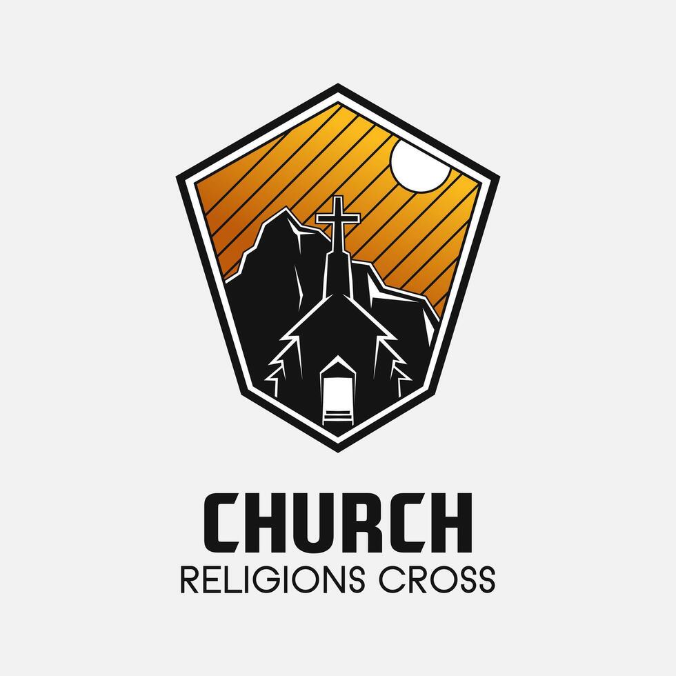 Church cross logo. Simple religion vector design. Isolated with soft background.