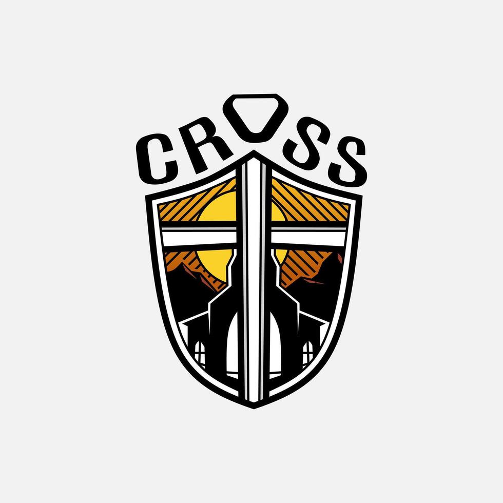 Church cross logo. Simple religion vector design. Isolated with soft background.
