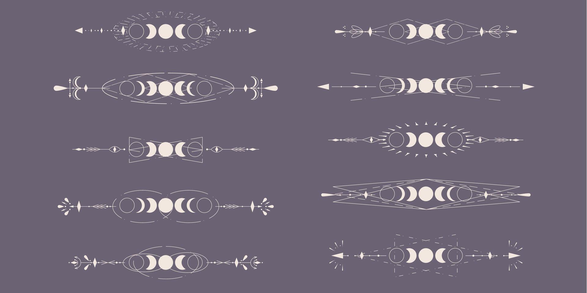 Luna etapas conjunto con celestial frontera aislado en oscuro antecedentes. místico esotérico símbolo con Luna y borde. astrología ciclo eclipse. vector diseño elemento.