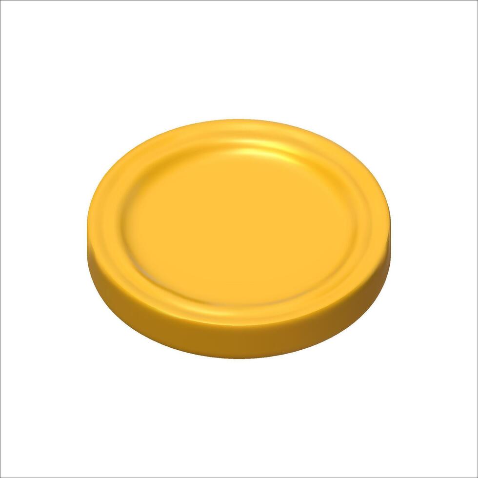 Gold Coin 3d render. Game Money on white background. Rotating empty coin for game reward and prize. Vector 3d illustration.