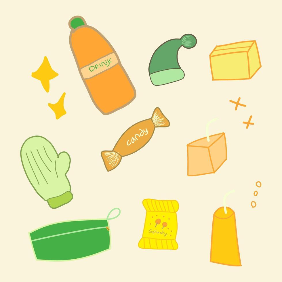 mano dibujado vistoso ilustración de granja lechería productos queso, leche, dulce, etc vector