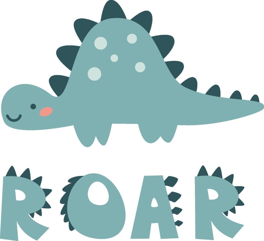 vector para niños ilustración. linda dinosaurio y el inscripción rugido. impresión para para niños productos