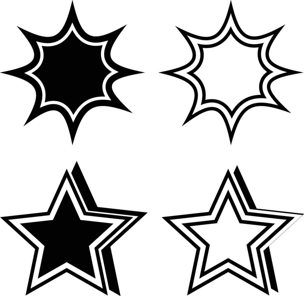 Set of vector stars. Collection of black and white shining stars