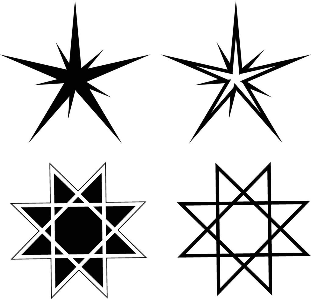 Set of vector stars. Collection of black and white shining stars
