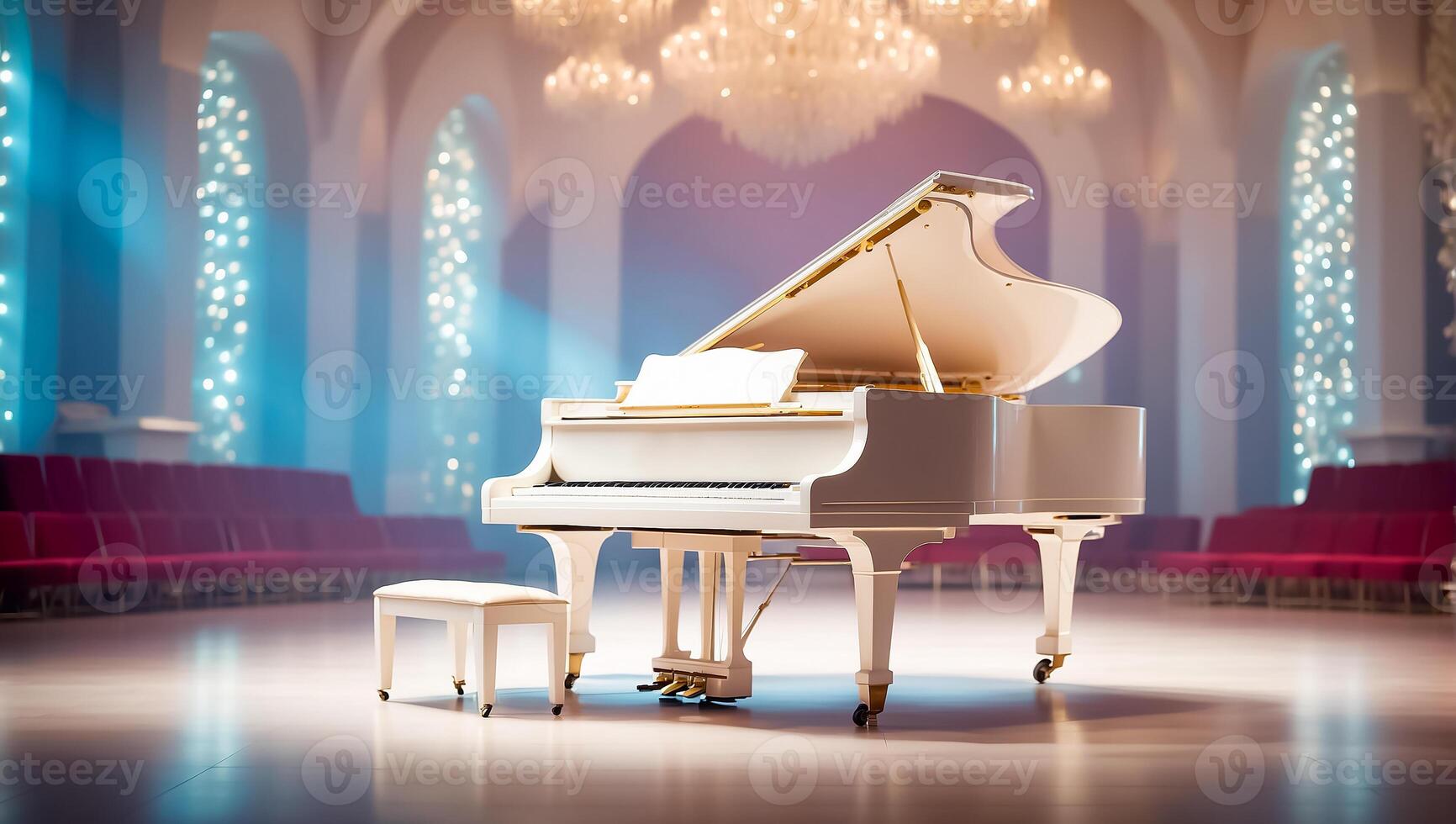 AI generated Beautiful white piano in the concert hall photo