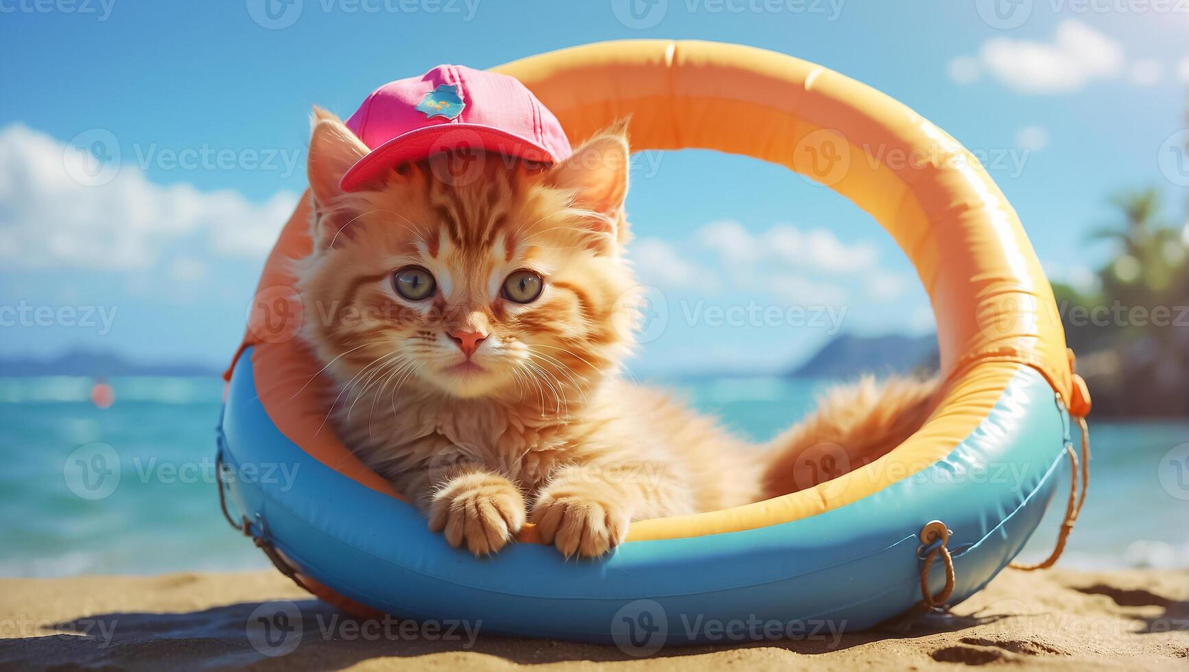 AI generated Cute cat in a swimming circle photo