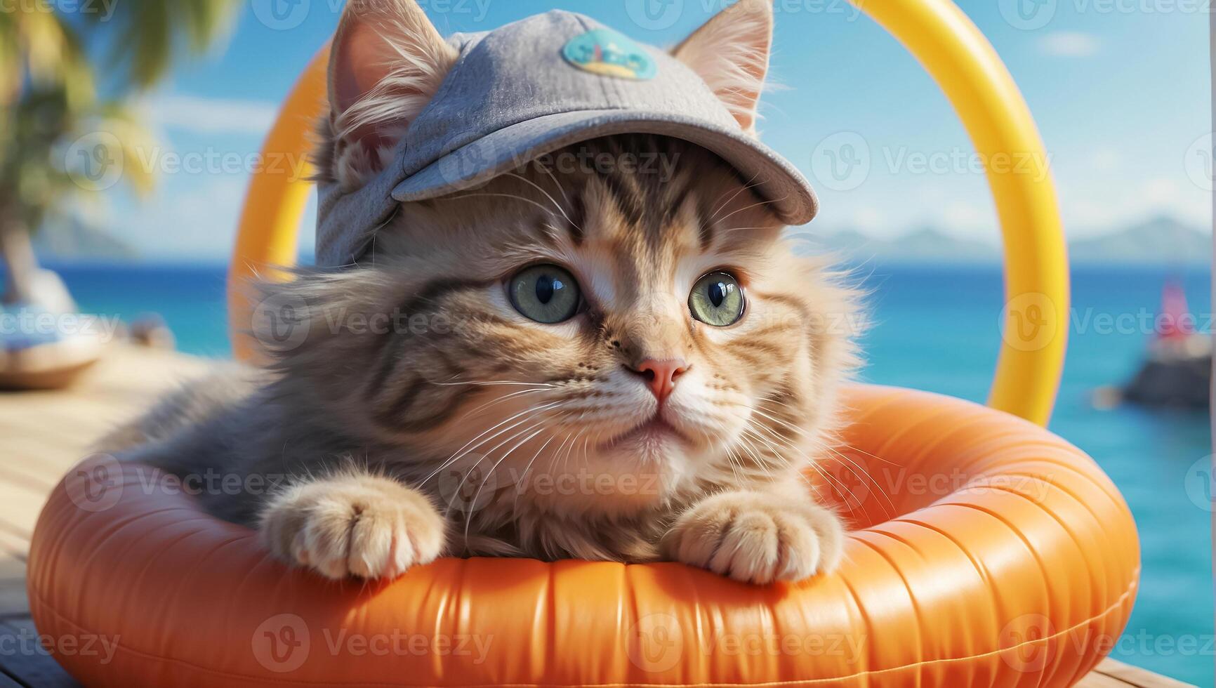 AI generated Cute cat in a swimming circle photo