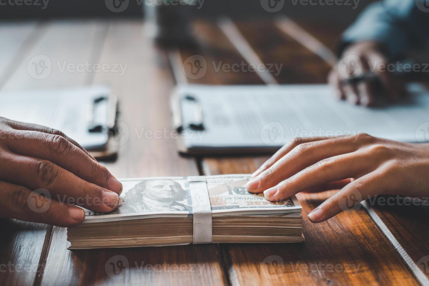 Businessmen accepting bribes for signing contracts. The concept of anti-corruption. photo