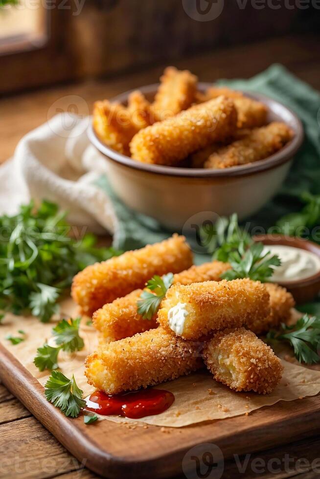 AI generated Fried cheese sticks photo