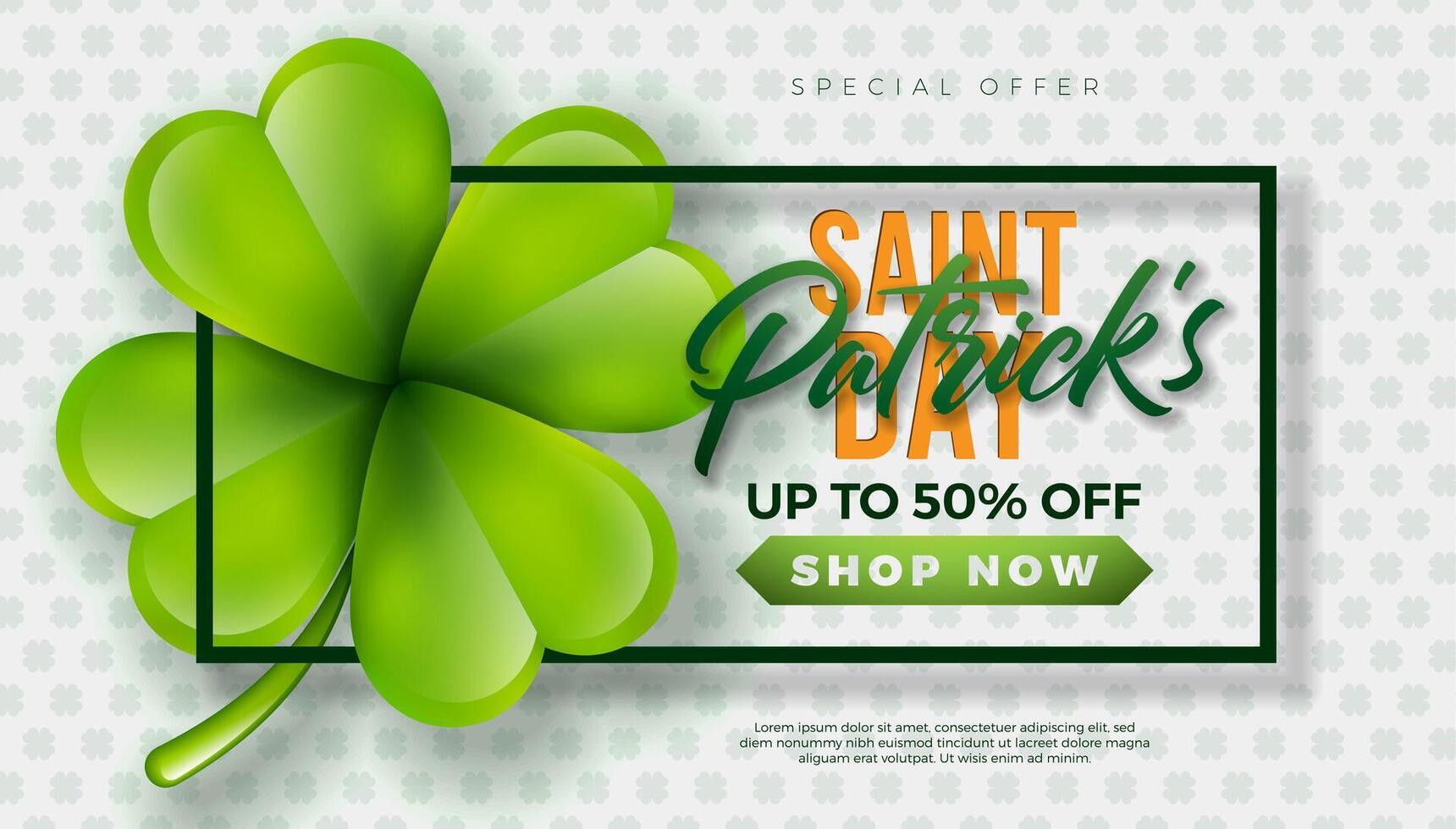 St. Patrick's Day Sale Design, with Green Clover and Typography Letter on White Background. Vector Irish Lucky Holiday Design Template for Coupon, Banner, Voucher or Promotional Poster