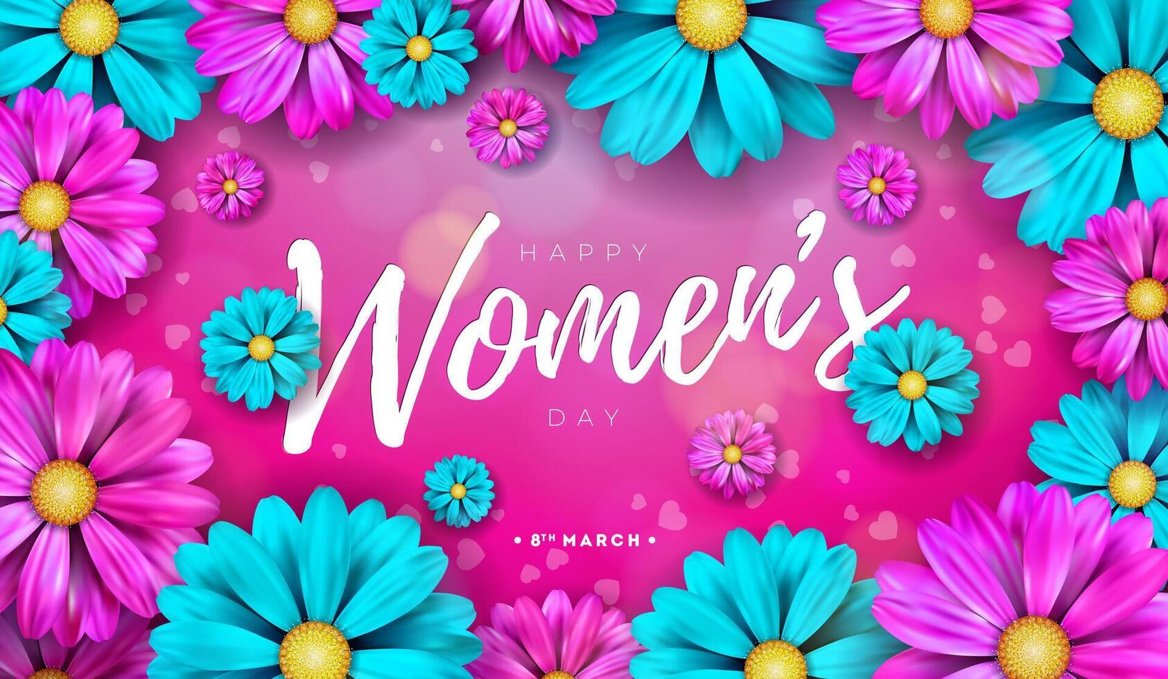 8 March. Happy Women's Day Floral Illustration. International Womens Day Vector Design with Spring Flower on Light Background. Woman or Mother Day Theme Template for Flyer, Greeting Card, Web Banner