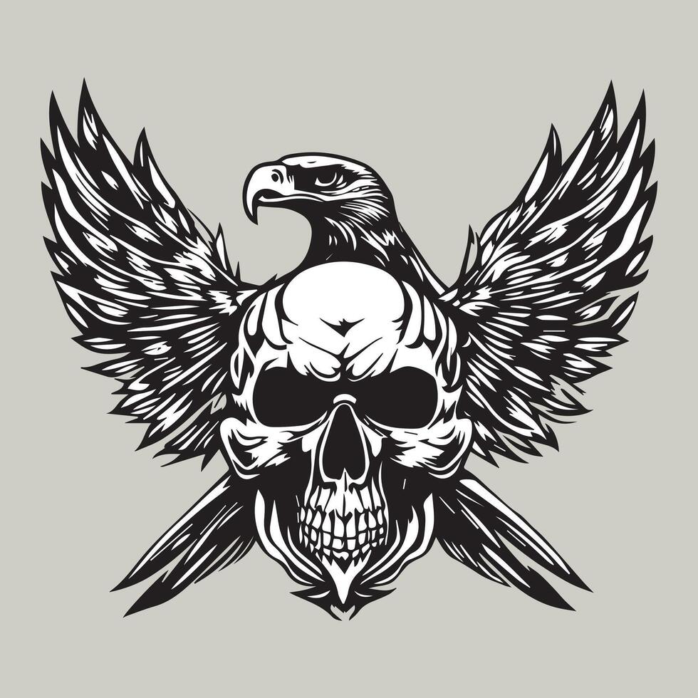 eagle skull with wings and crossed swords vector illustration