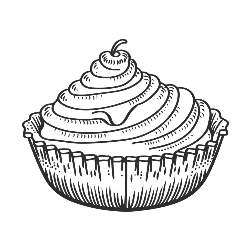 a black and white drawing of a cupcake vector