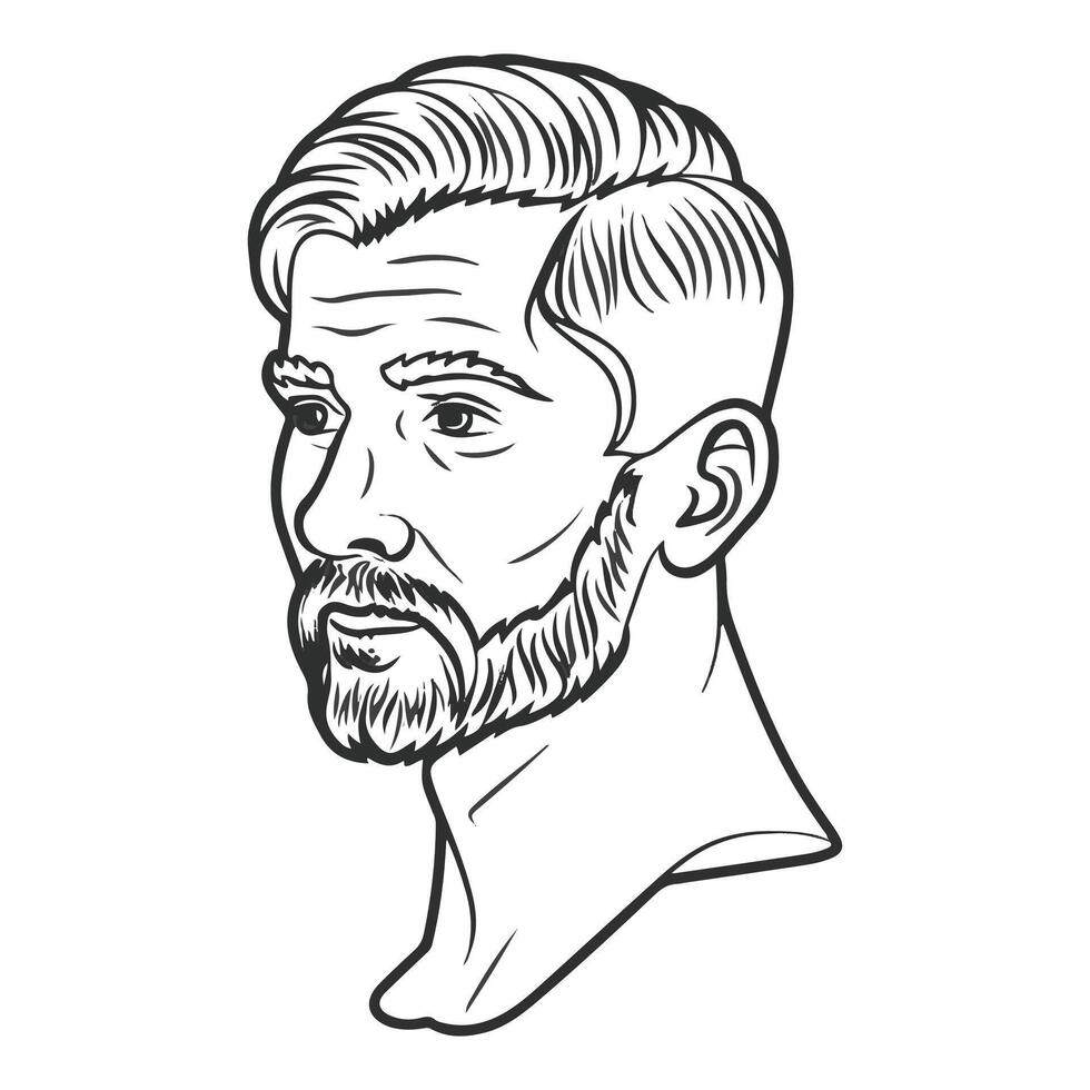 a man with a mustache and beard in a black and white drawing vector