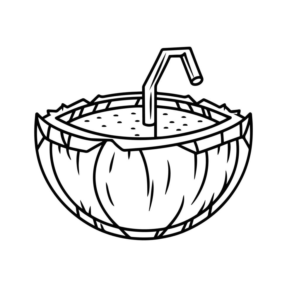 coconut drink with straw and straw in the middle vector illustration