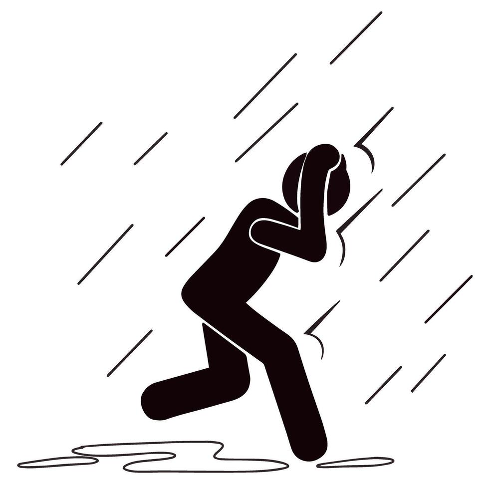 retrato un hombre corriendo en el lluvia ilustración vector