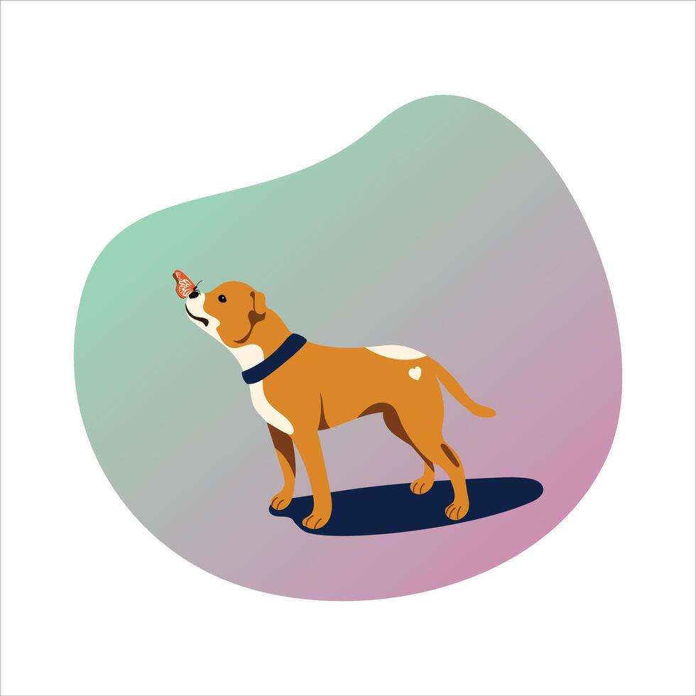 Staffordshire terrier dog with a bowtie on his nose. Spring , summer vector concept, isolated.