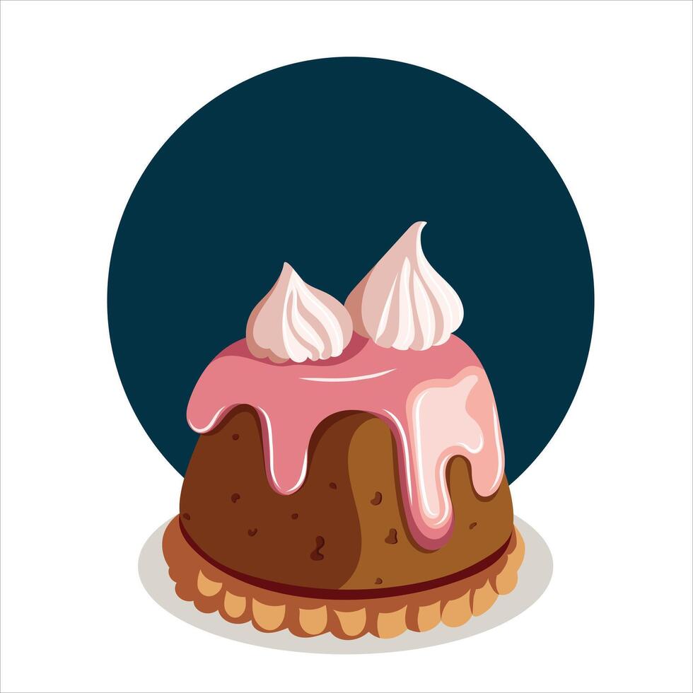 Sweet food. Cupcake with meringues and jam. Baking, bakery shop, cooking, sweet products, dessert, pastry concept, catering. Vector illustration for poster, banner, website, advertising.