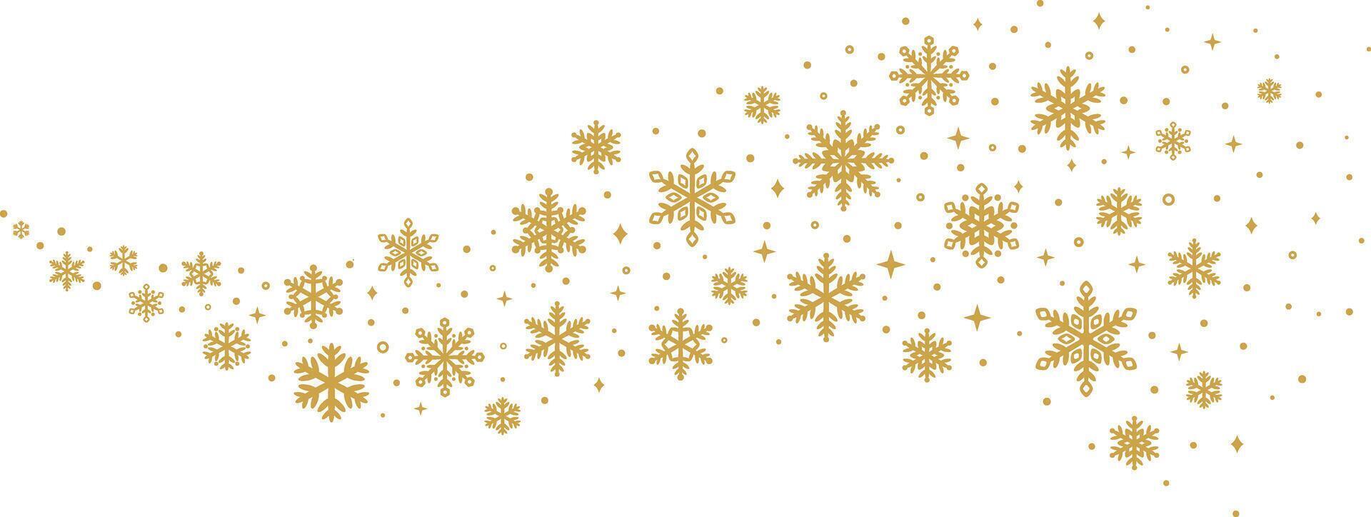 Gold snowflake vector wave, decorative banner design for the winter holidays, elegant clip art design