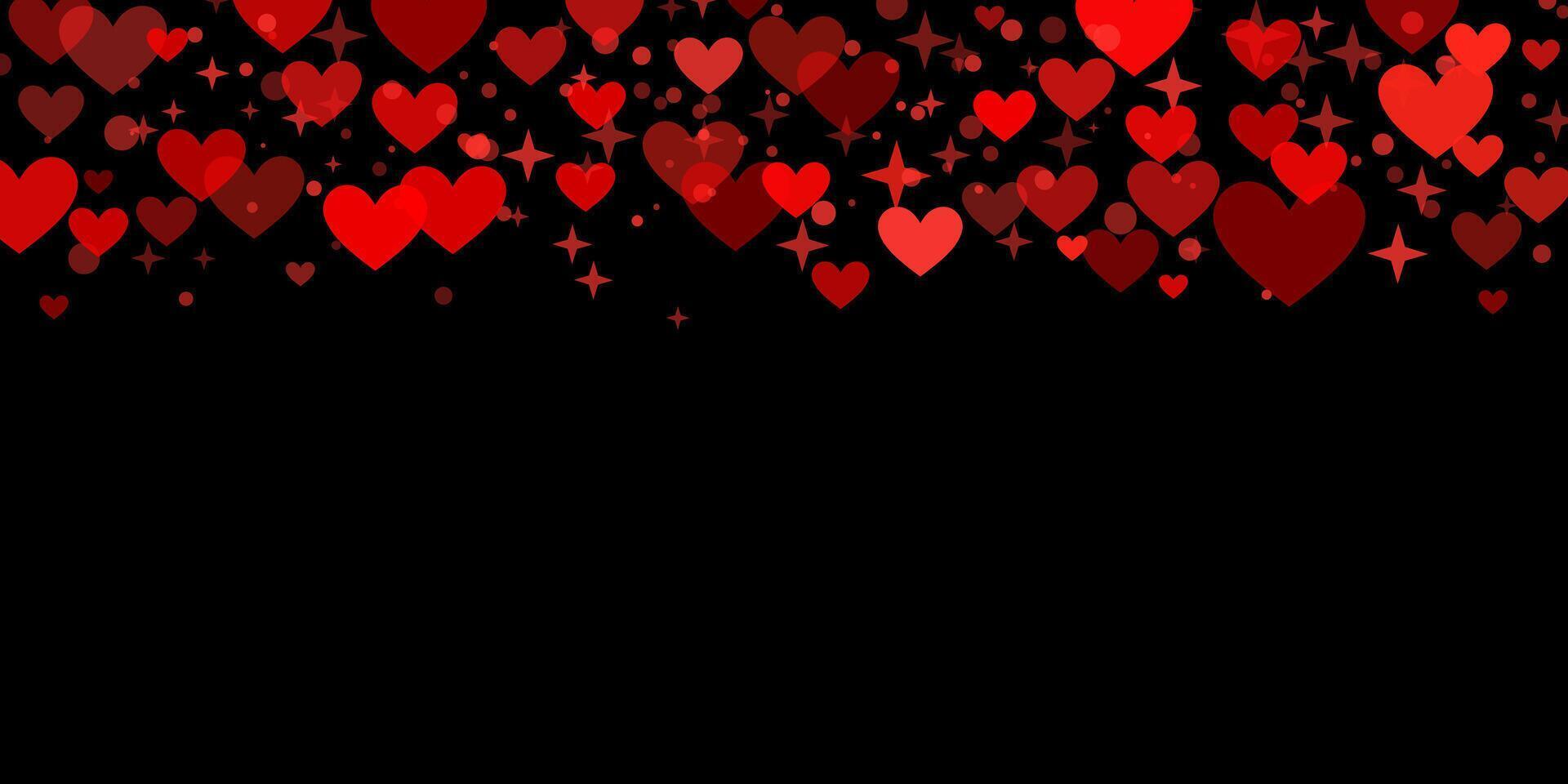 negro y rojo enamorado día papel picado antecedentes con corazones y estrellas, oscuro fondo de pantalla vector