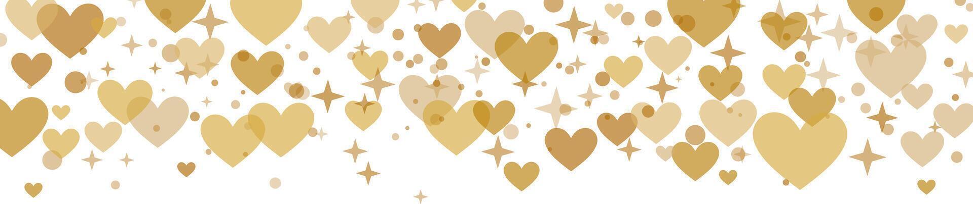 Gold heart confetti with stars, elegant valentine day celebration border, festive clip art element design vector