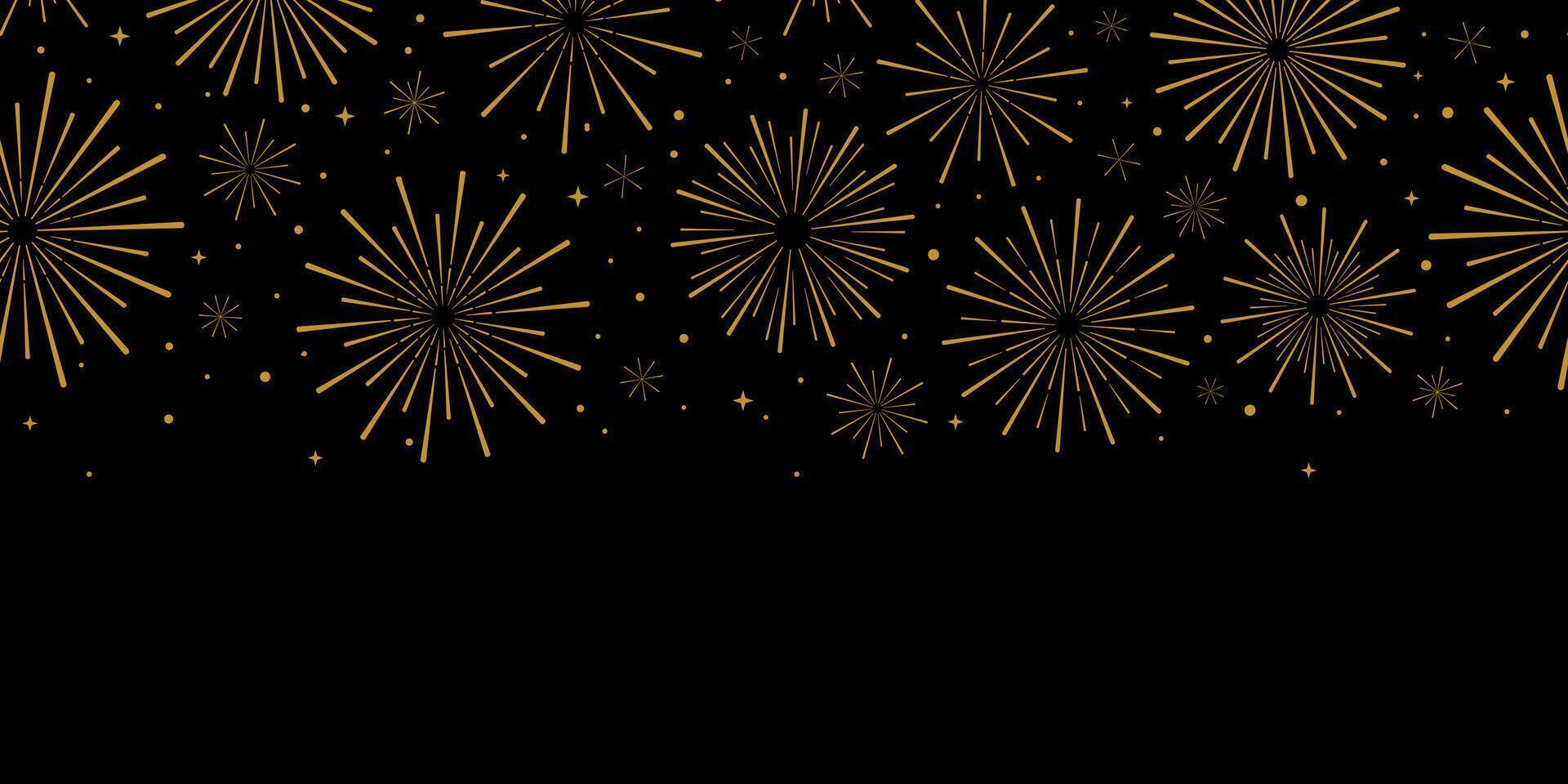 Black and gold elegant firework celebartion background, holiday wallpaper design, seamless repeating pattern, border concept design vector