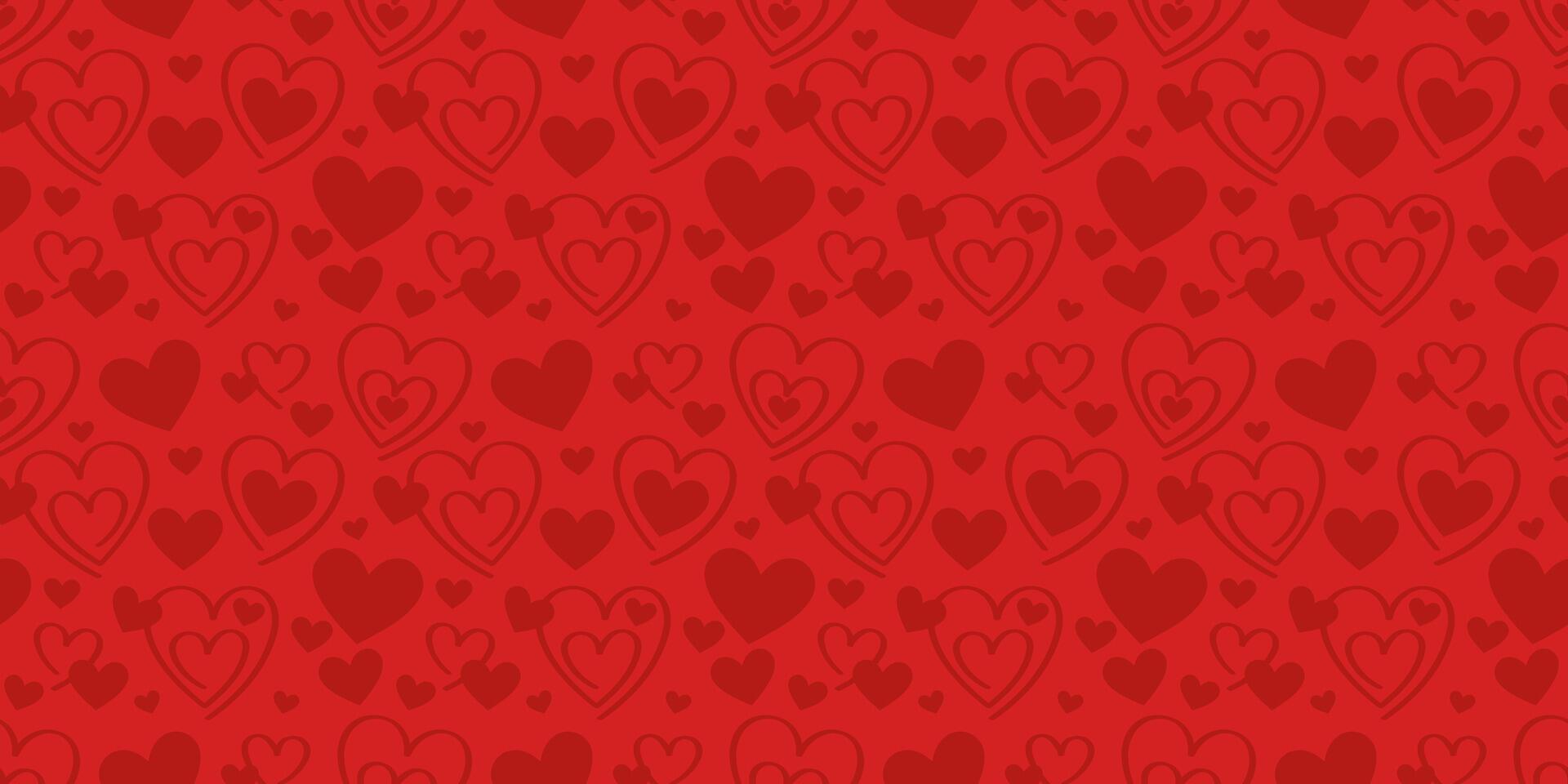 Red valentine day heart pattern background, seamless repeating vector texture, holiday wallpaper design