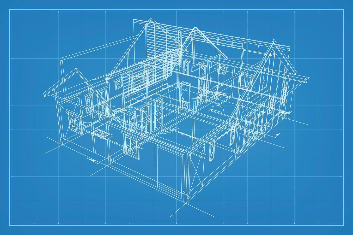 3d hacer de edificio estructura metálica estructura. perspectiva estructura metálica de casa exterior. resumen construcción gráfico idea. vector. vector