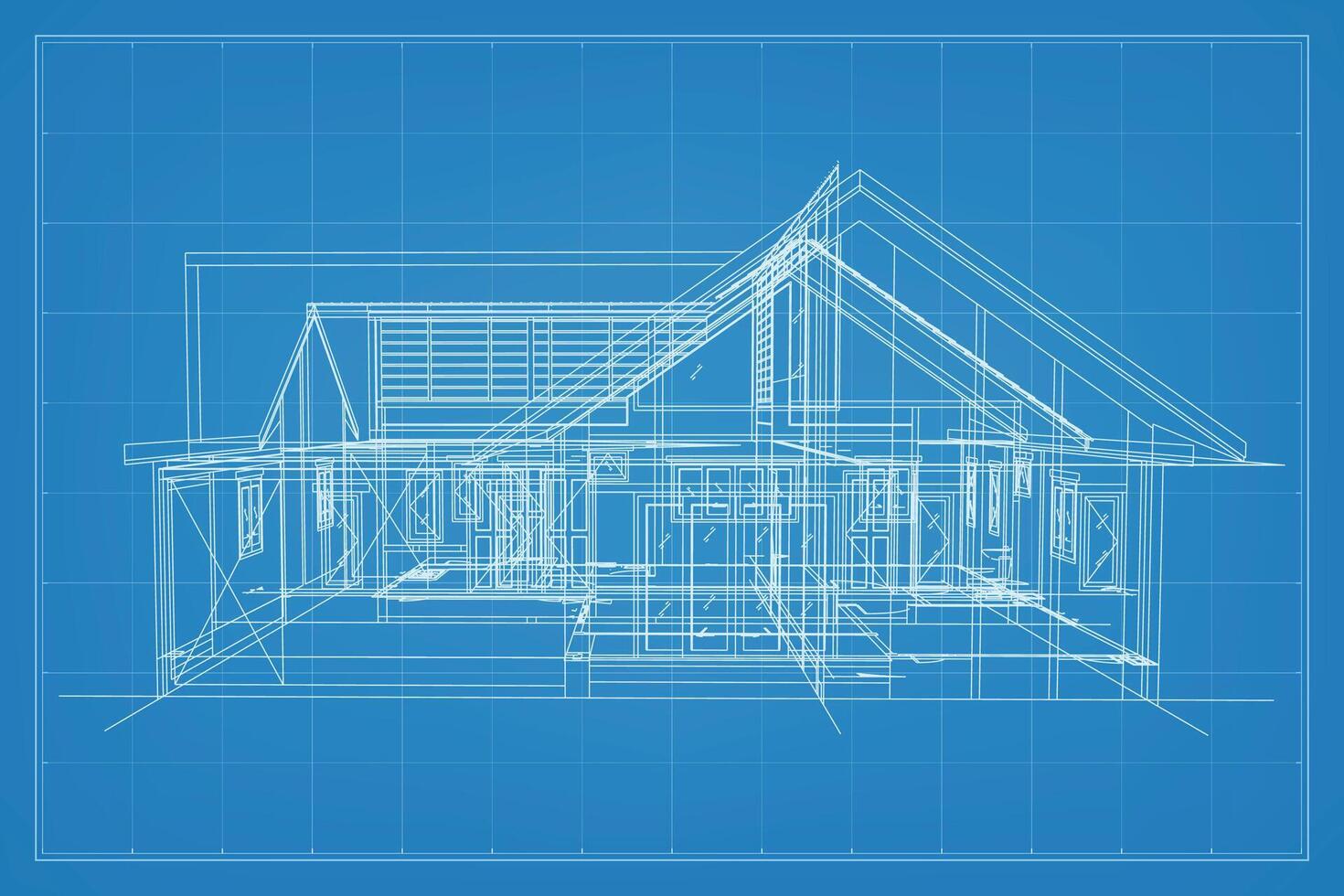 3D render of building wireframe structure. Perspective wireframe of house exterior. Abstract construction graphic idea. Vector. vector