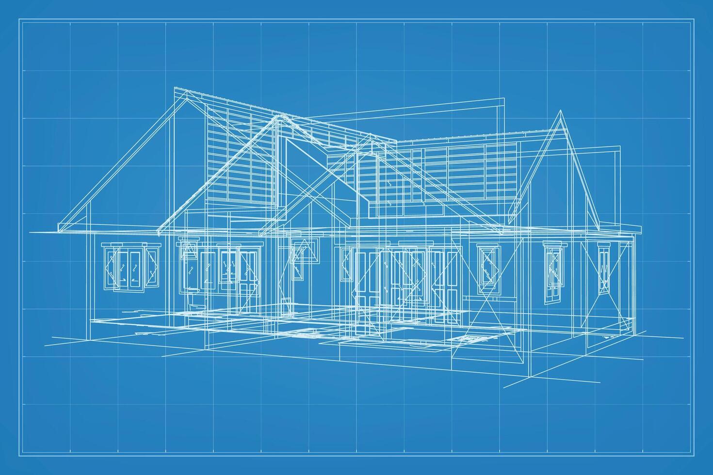 3D render of building wireframe structure. Perspective wireframe of house exterior. Abstract construction graphic idea. Vector. vector